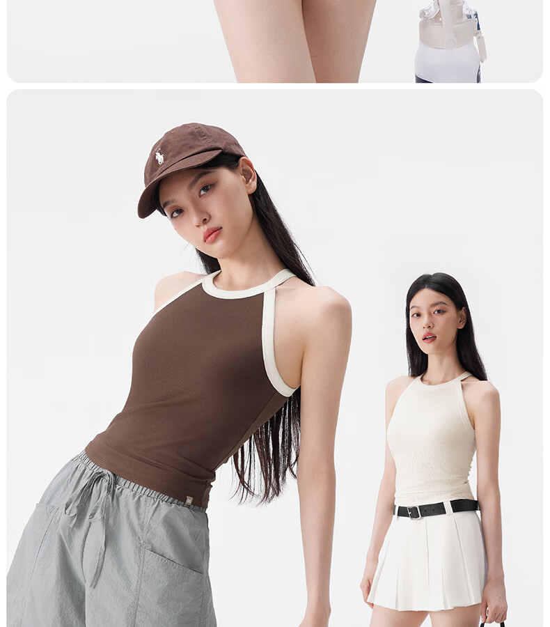 Half-Lined Cooling Padded Halter Tank Top for Women Slim Fit with Built-in Bra Pad Dark Chocolate Black S 22