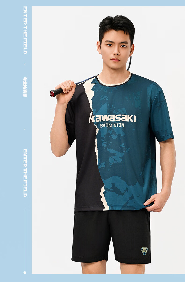 KAWASAKI Men's Badminton Shirt Short Sleeve T-Shirt Competition Training Navy Blue S 9