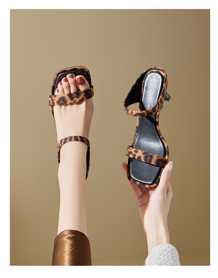 Zhuoshini French Style One-Strap High Heel Sandals Women 2026 New Summer Stunning Open Toe Stiletto Leopard Print Shoes Black Brown 36 12