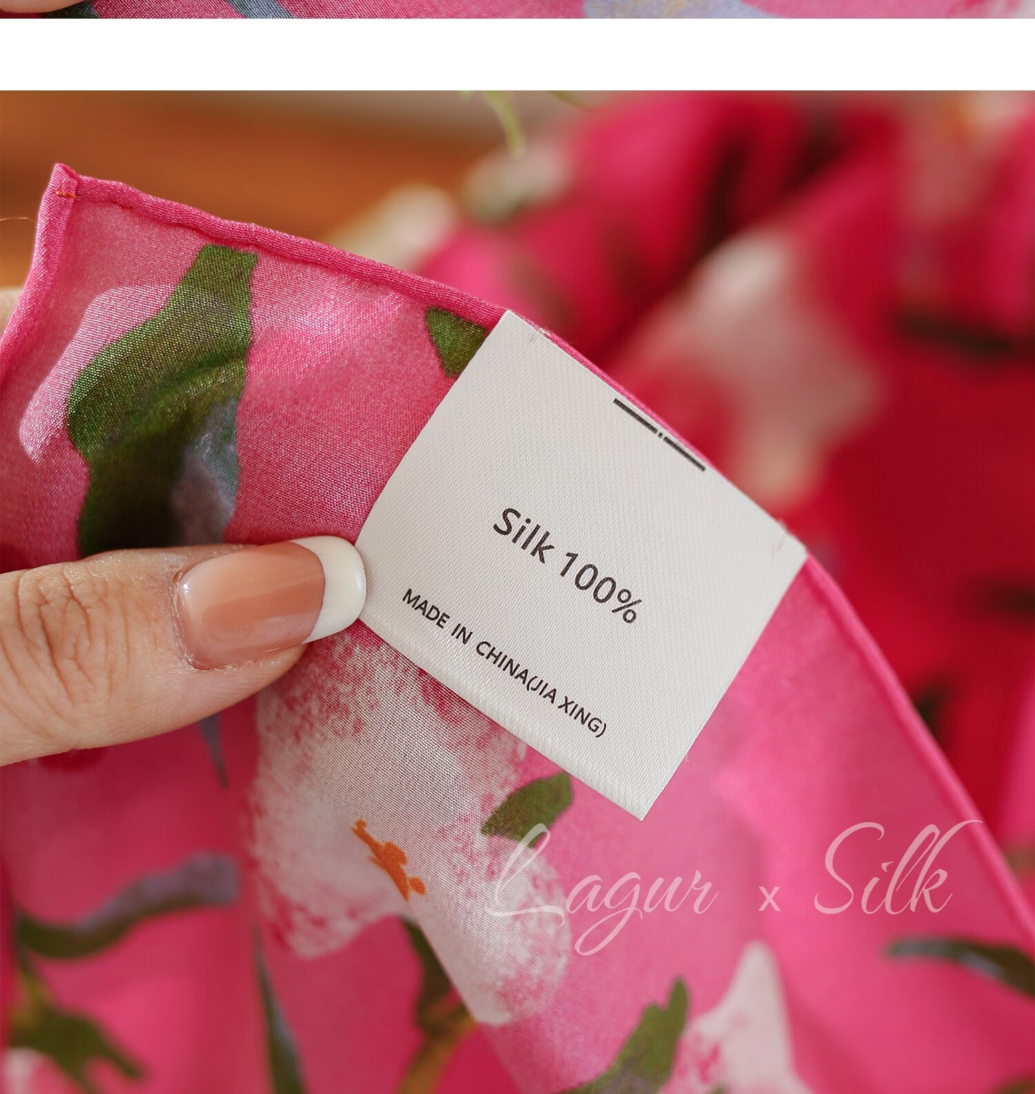 Lagur "Rose Red Morning Glory" Original Handmade Fine Rolled Mulberry Silk Scarf Midnight Blue (Pink Gift Box) 34