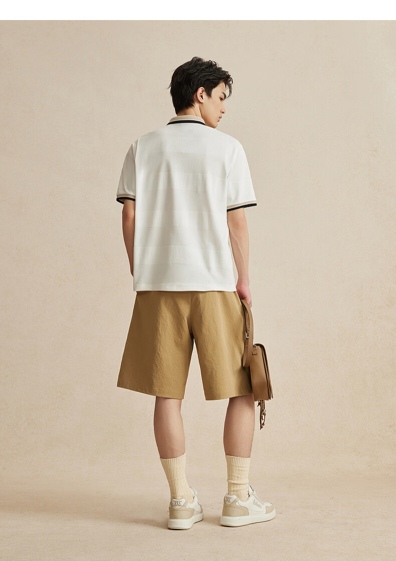 CABBEEN Textured Knit Striped Polo Shirt Men Color-Block Cuffs and Collar Design 2026 Summer Breathable Polo Shirt 14