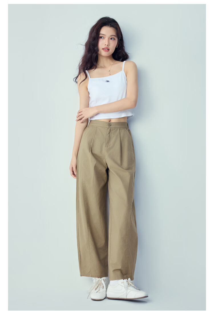 Giordano Women's Linen Pants 2026 Spring Cotton Linen Pleated Semi-Elastic Waist Casual Curved Pants 13416309 7
