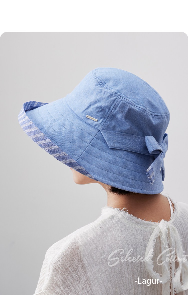Lagur 100% Cotton Japanese-Style Wide Brim Fisherman Sun Hat UV Protection Summer Women's Sky Blue 20