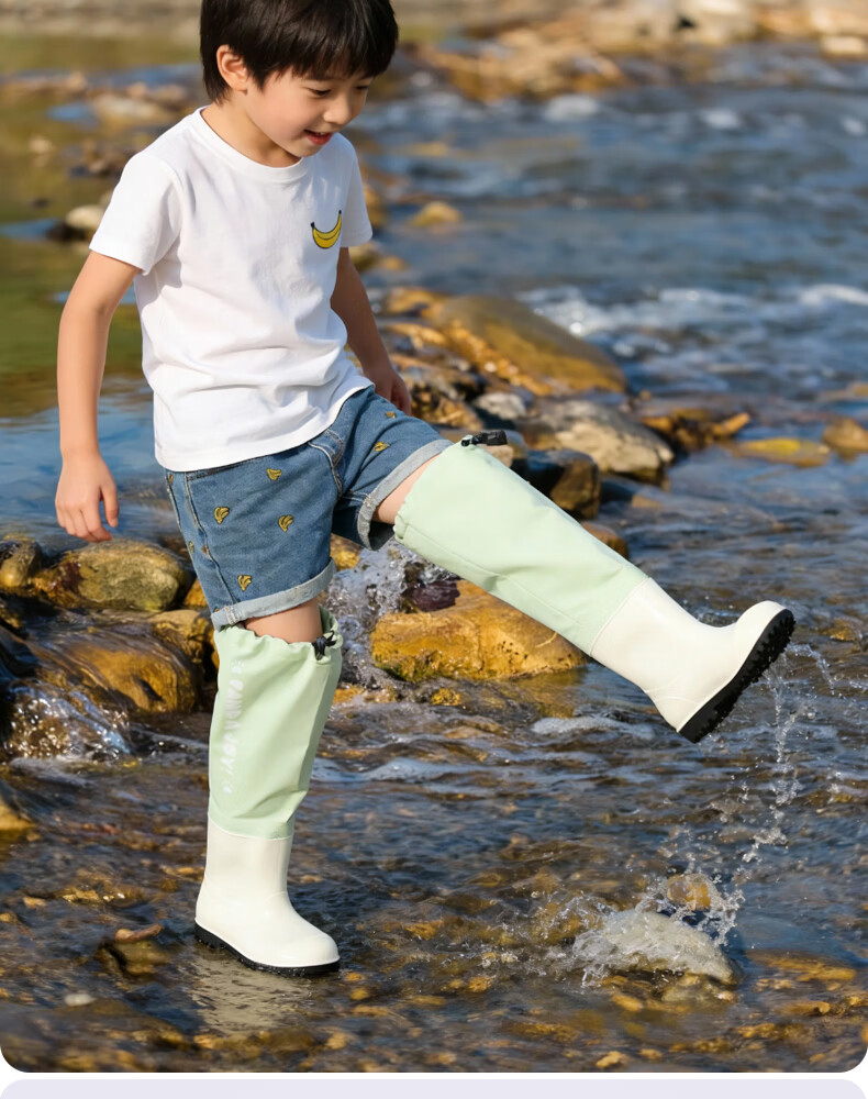 FOOTOPPO Adjustable Cuff Kids Rain Boots Girls Long Tube Beach Shoes Boys High Tube Water Shoes Hiking Creek Shoes 10