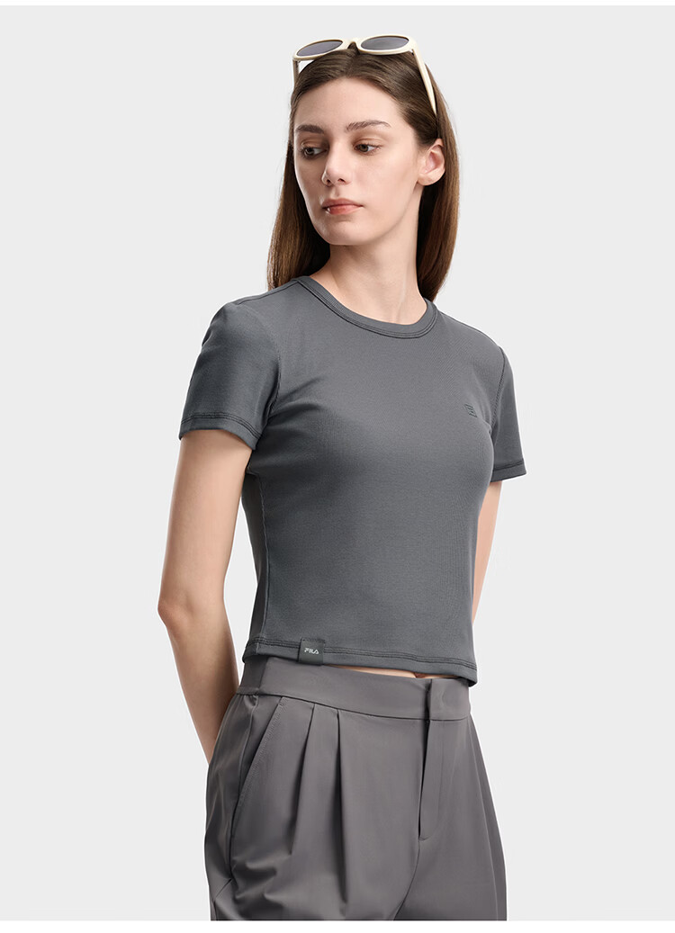 FILA Official Women's Knitted Short Sleeve Shirt 2026 Summer Casual Slim Fit T-Shirt 7