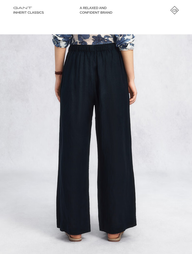 GANT Women's Spring Summer Pure Linen Casual Pants Vintage Old Coin Wide Leg Trousers 115-White M 8