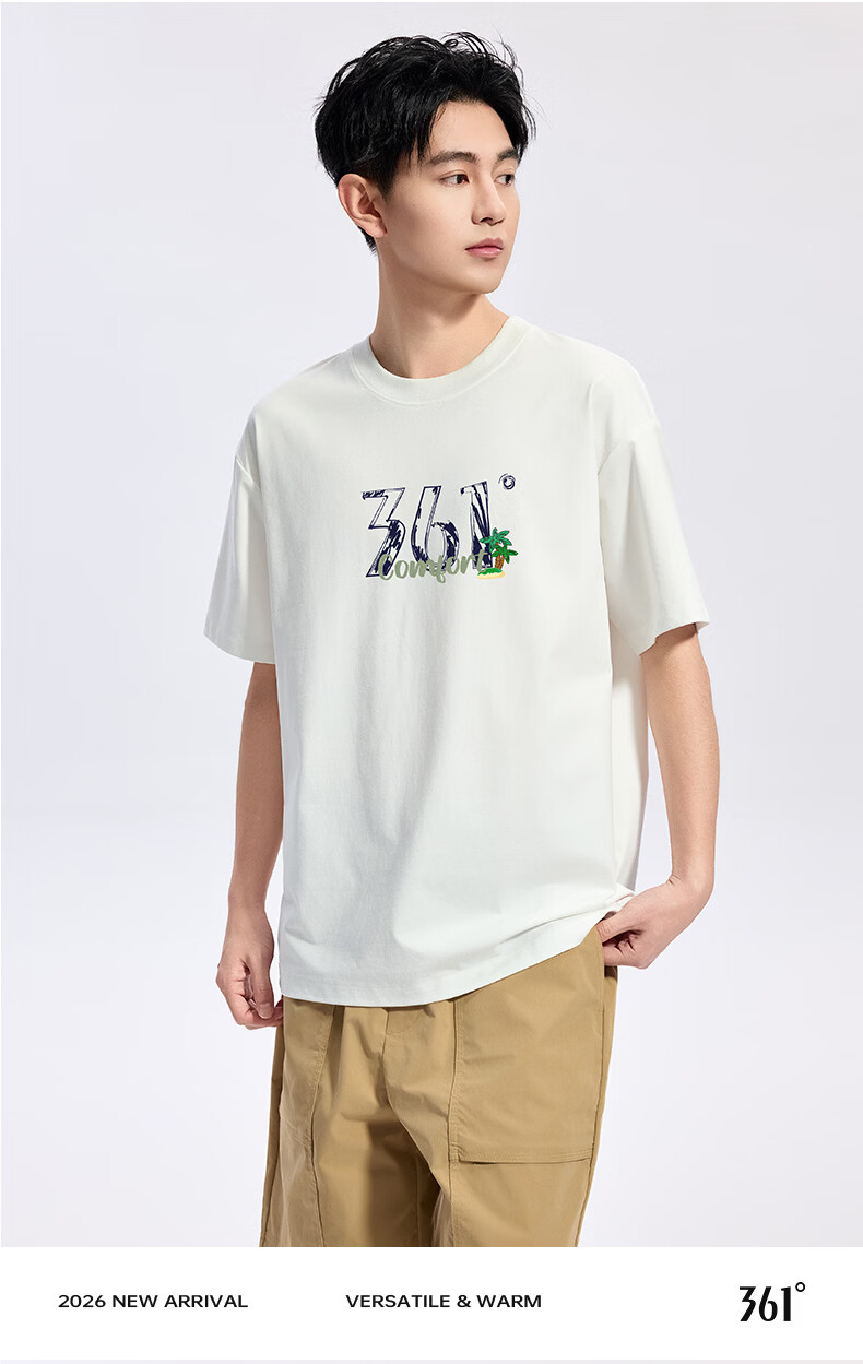 361° Couple's Short Sleeve T-Shirt Spring Summer New Pure Cotton Outdoor Sports Top 632520183F Off-White 2XL 16