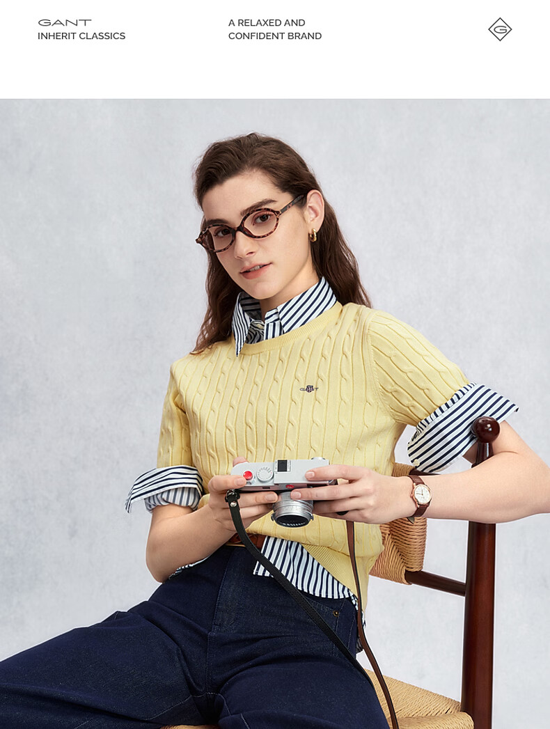 GANT Women's Spring Summer Slim Fit Round Neck Elegant Cable Knit Short Sleeve Sweater 115-White S 5