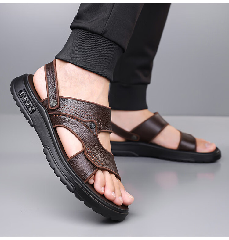 Woodpecker Men's Sandals 2026 New Genuine Leather Thick Sole Beach Shoes Summer Outdoor Non-Slip Wear-Resistant Dual-Purpose Slippers Driving 17
