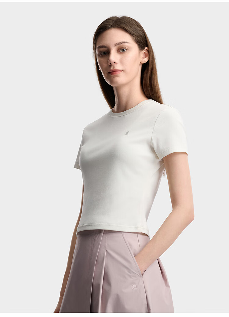 FILA Official Women's Knitted Short Sleeve Shirt 2026 Summer Casual Slim Fit T-Shirt 13