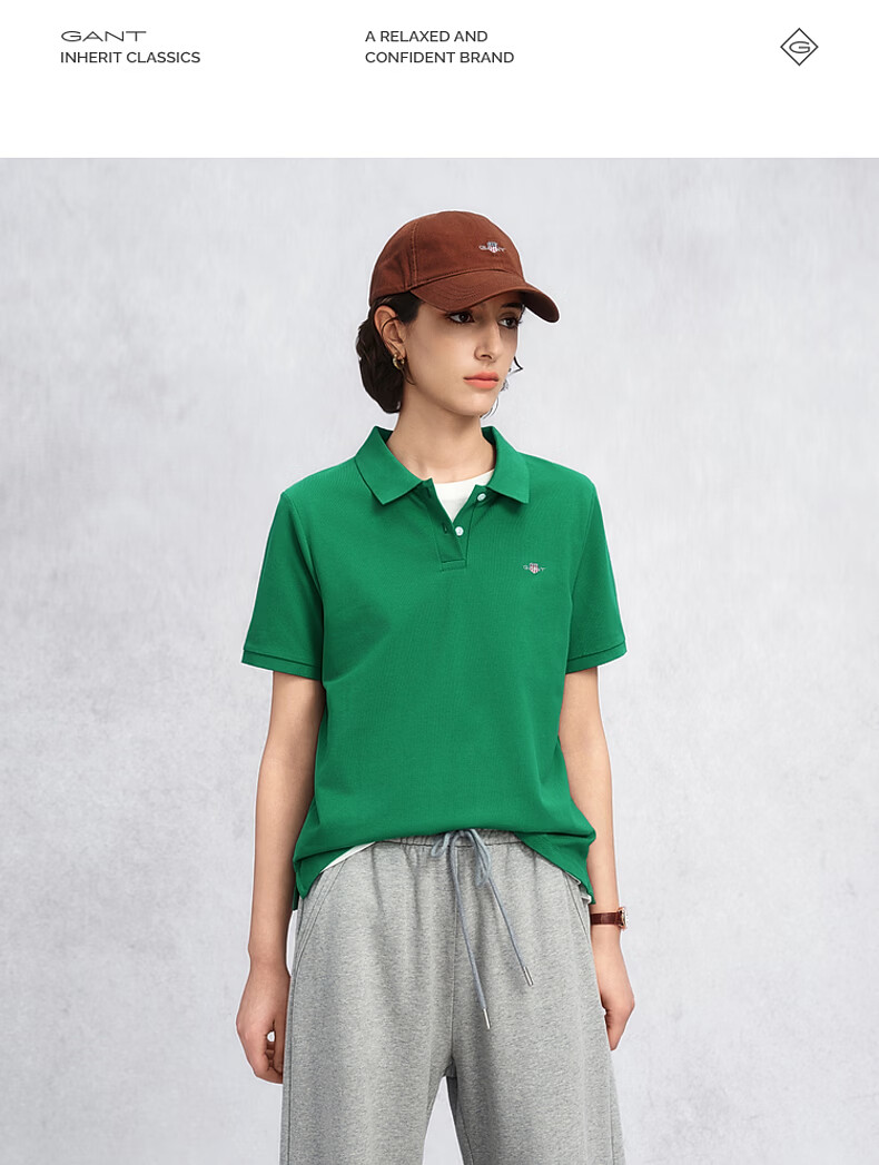 GANT Outstanding Polo Spring Summer Women's Cotton Short Sleeve Polo Shirt with Lapel Collar 682-Cherry Blossom Pink L 10