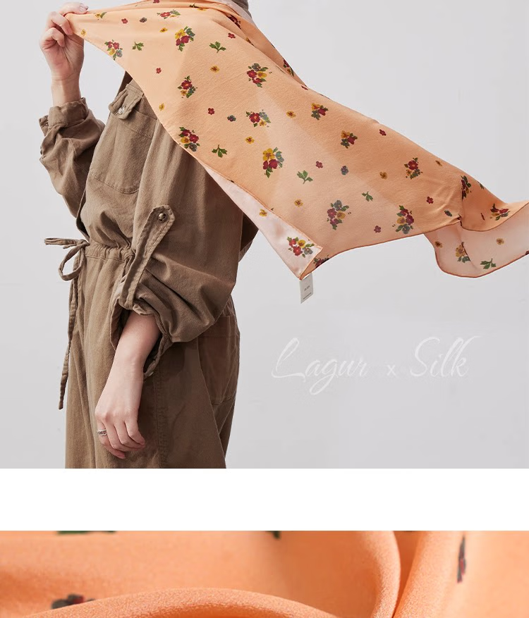 Lagur Nostalgic "Oriental Aesthetic" Vintage Red Mulberry Silk Scarf Square Hong Kong Style Women's Gift for Mom Camellia Red 27
