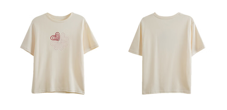 Olrain French Style Short Sleeve T-Shirt Women Summer Heart Embroidery Simple Round Neck Loose Top Apricot L 6