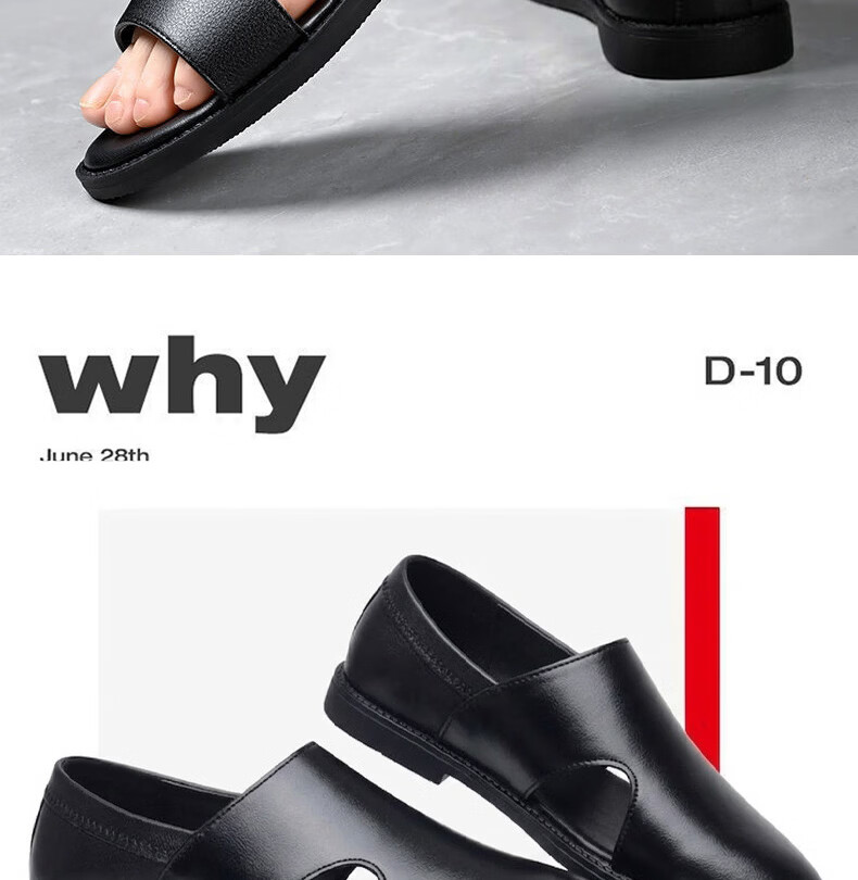 FOOTOPPO Men's Summer Leather Sandals Open Toe Hollow Breathable Non-slip Odor-resistant Soft Sole Outdoor Beach Shoes Black 2