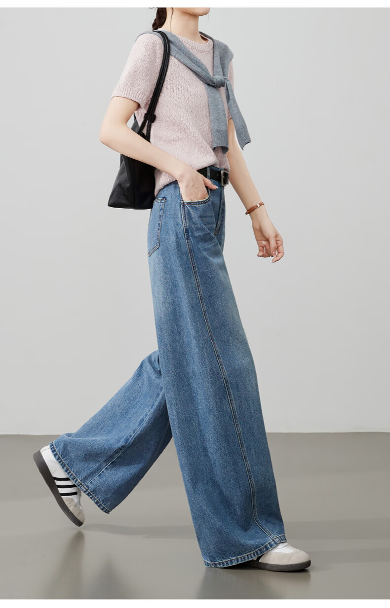 ESE-Y Curved Blade Women's Jeans 2026 Spring New Wide-Leg Straight Pants Denim Blue 25 15