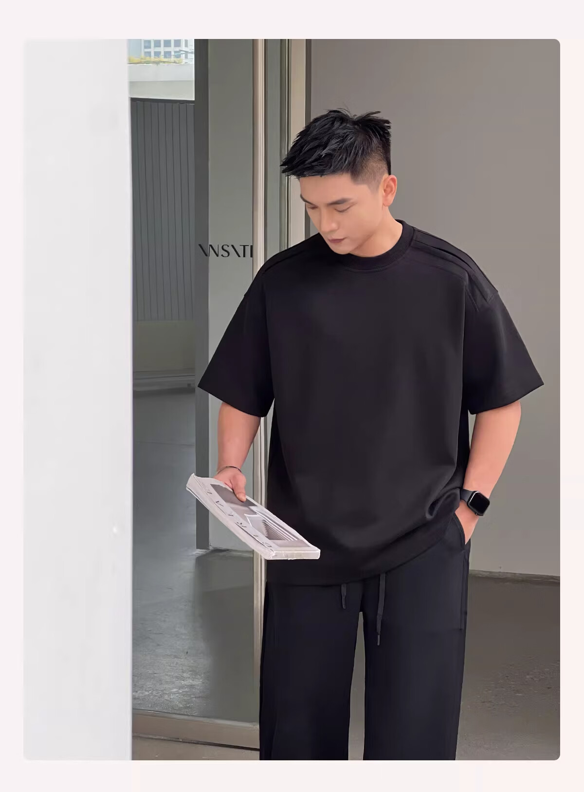 PLAYBOY Jelly Cotton Cooling 7A Antibacterial Short Sleeve T-Shirt Men's Premium Summer Heavyweight Solid Color Straight Shoulder Tee 7