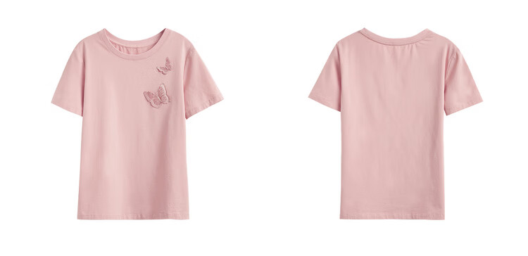 Olrain Embroidered Butterfly Short Sleeve T-Shirt Women Summer Casual Loose Top Pink (New Batch) L 3