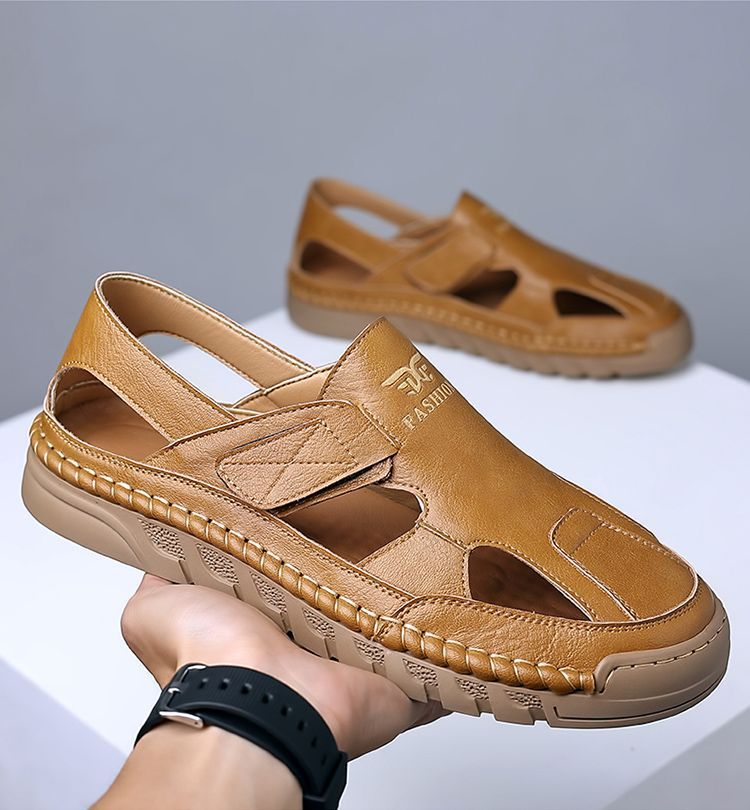 Jingzhenlianggong New Casual Sandals High-Quality Ultra-Soft Men's Breathable Sandals Wear-Resistant Non-Slip Yellow [Leather Version] Size 43 26