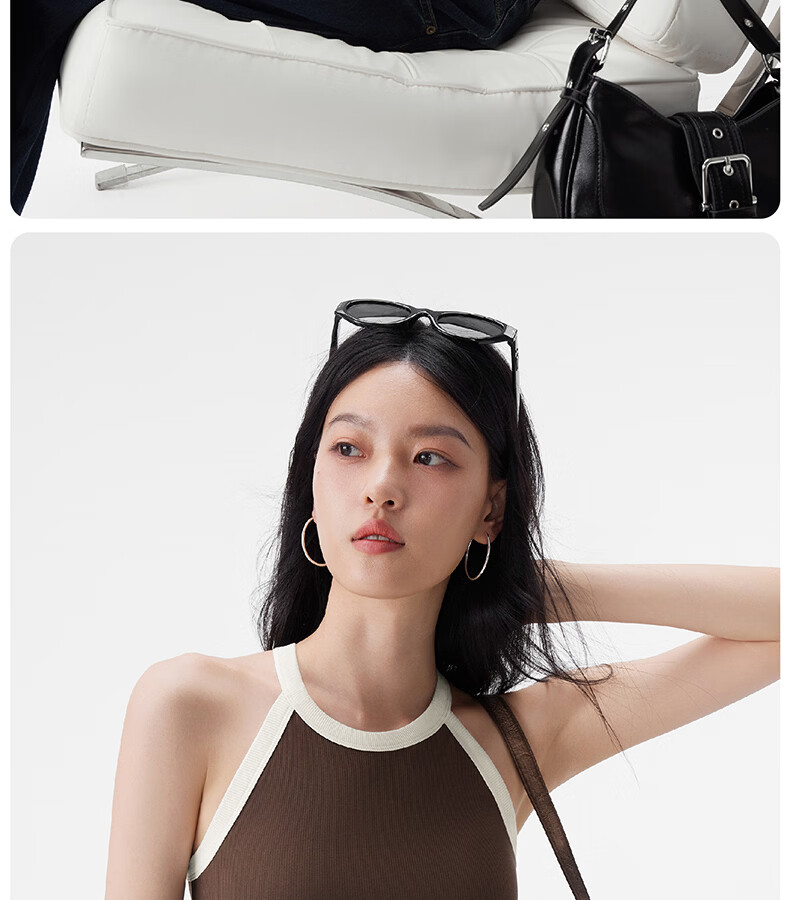 Half-Lined Cooling Padded Halter Tank Top for Women Slim Fit with Built-in Bra Pad Dark Chocolate Black S 17
