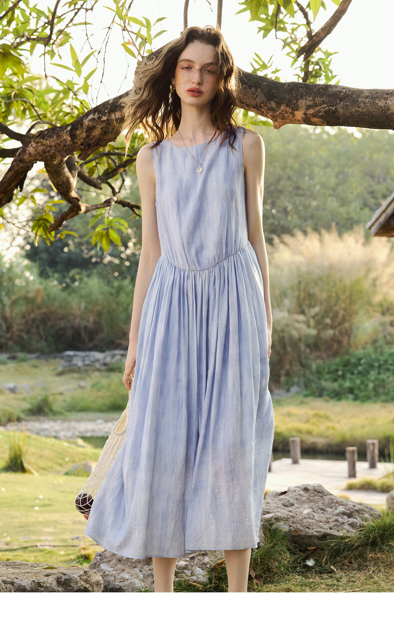 Olrain Oureier Sleeveless Waist-Drawn Gradient Mid-Length Dress for Women Summer Elegant Light Yellow M 18