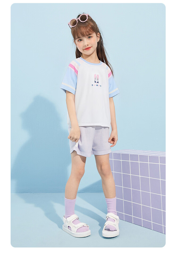 Disney Kids Boys and Girls Short Sleeve T-Shirt 2026 Summer New Parent-Child Matching Children's Basic Off-White Short Sleeve T-Shirt Size 110 47