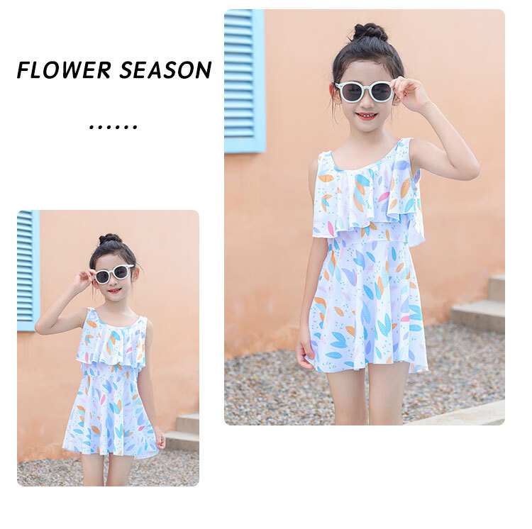 Langsha Children's Girls' Summer Two-Piece Skirted Swimsuit Breathable Bubble Hot Spring Beach Pool Swimwear Set for Older Kids 2