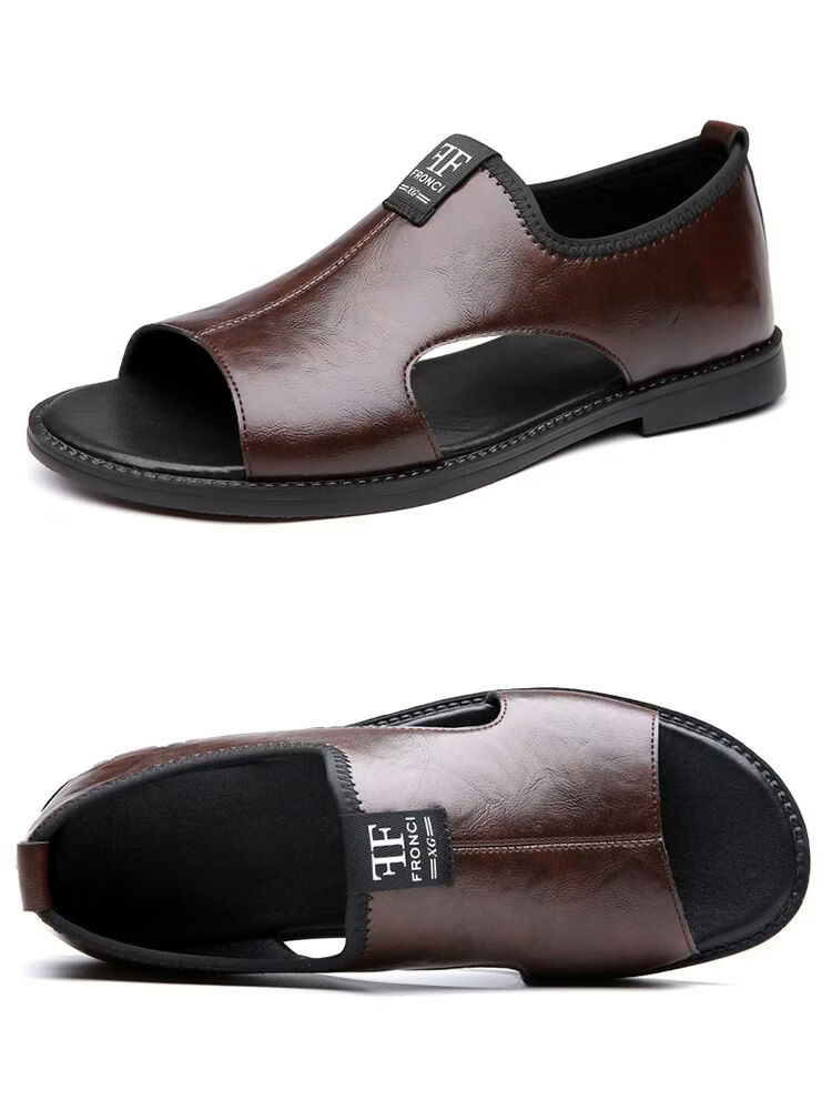 Jingzhenlianggong Men's Summer Sandals Dual-use Slippers Non-slip Soft Sole Beach Shoes Dark Brown [Glossy] Size 42 23