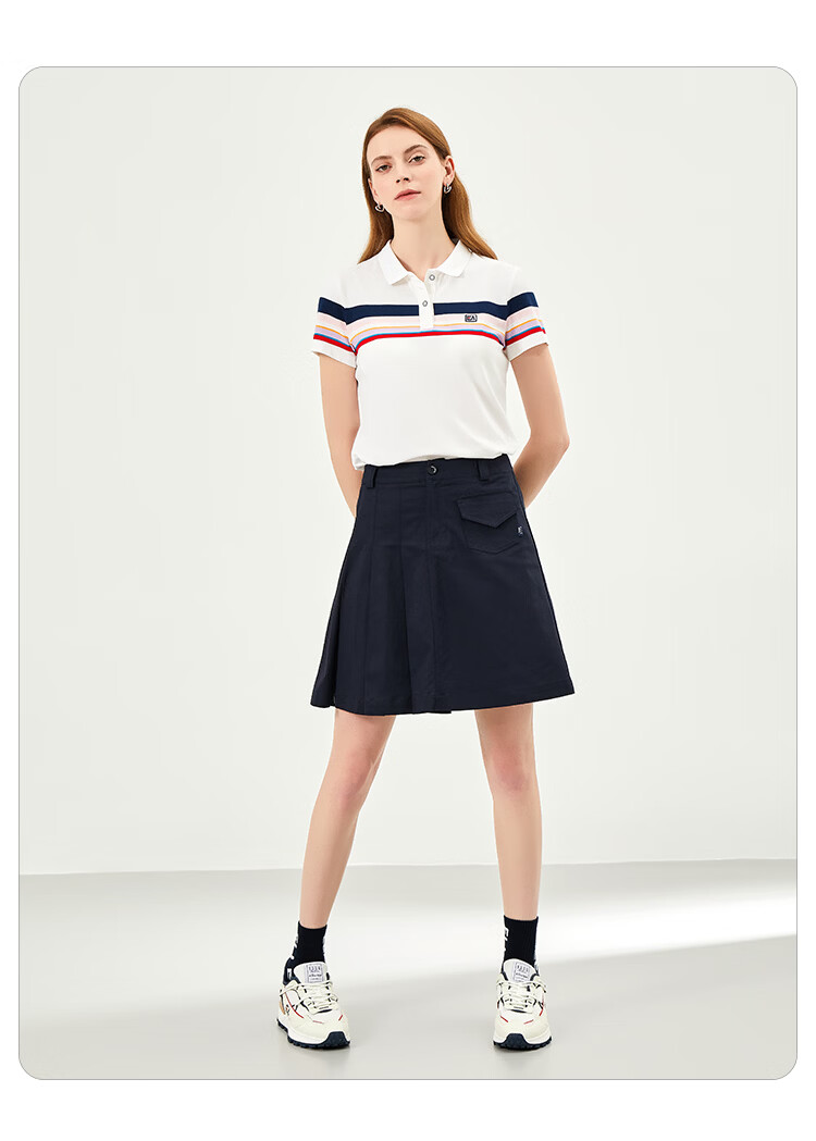 ELLE ACTIVE Fashion Color-Block Striped Polo Shirt Women Short Sleeve Casual Sports T-Shirt Summer Vibrant Collared Top White L 13
