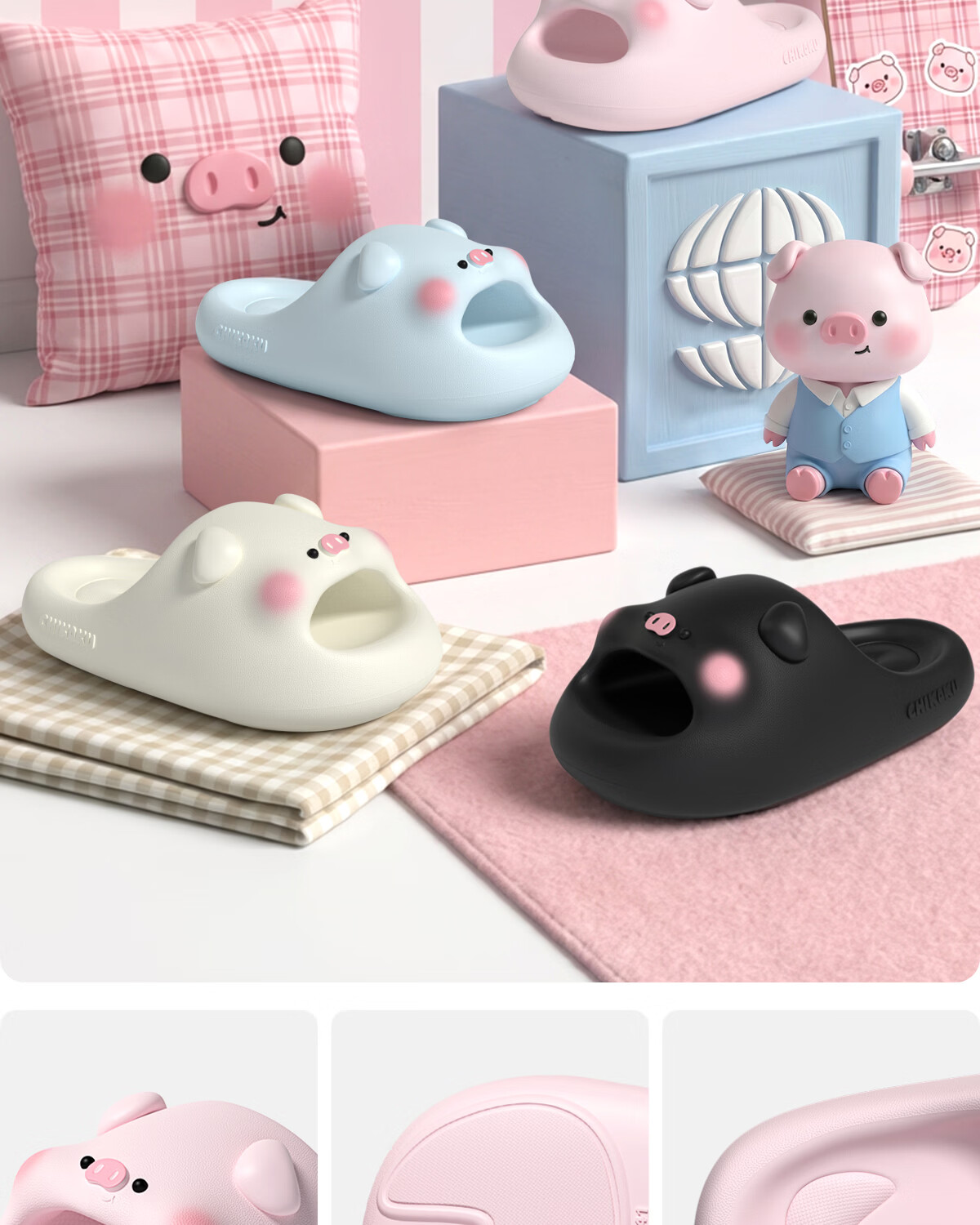 Chikoku Cute Pink Pig Cartoon Slippers Women Summer Home Thick Sole Non-Slip Couple Outdoor Sandals Men 6