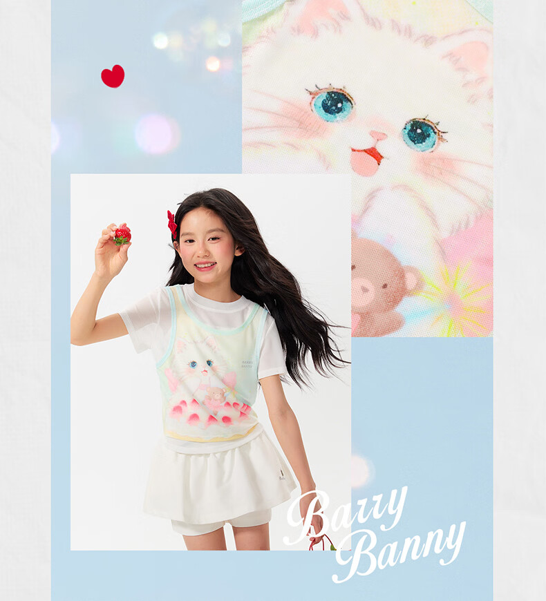BARRY BANNY Girls' Short Sleeve T-Shirt Summer New Kids Round Neck Breathable Student Top 3037 Milk White Size 130 4
