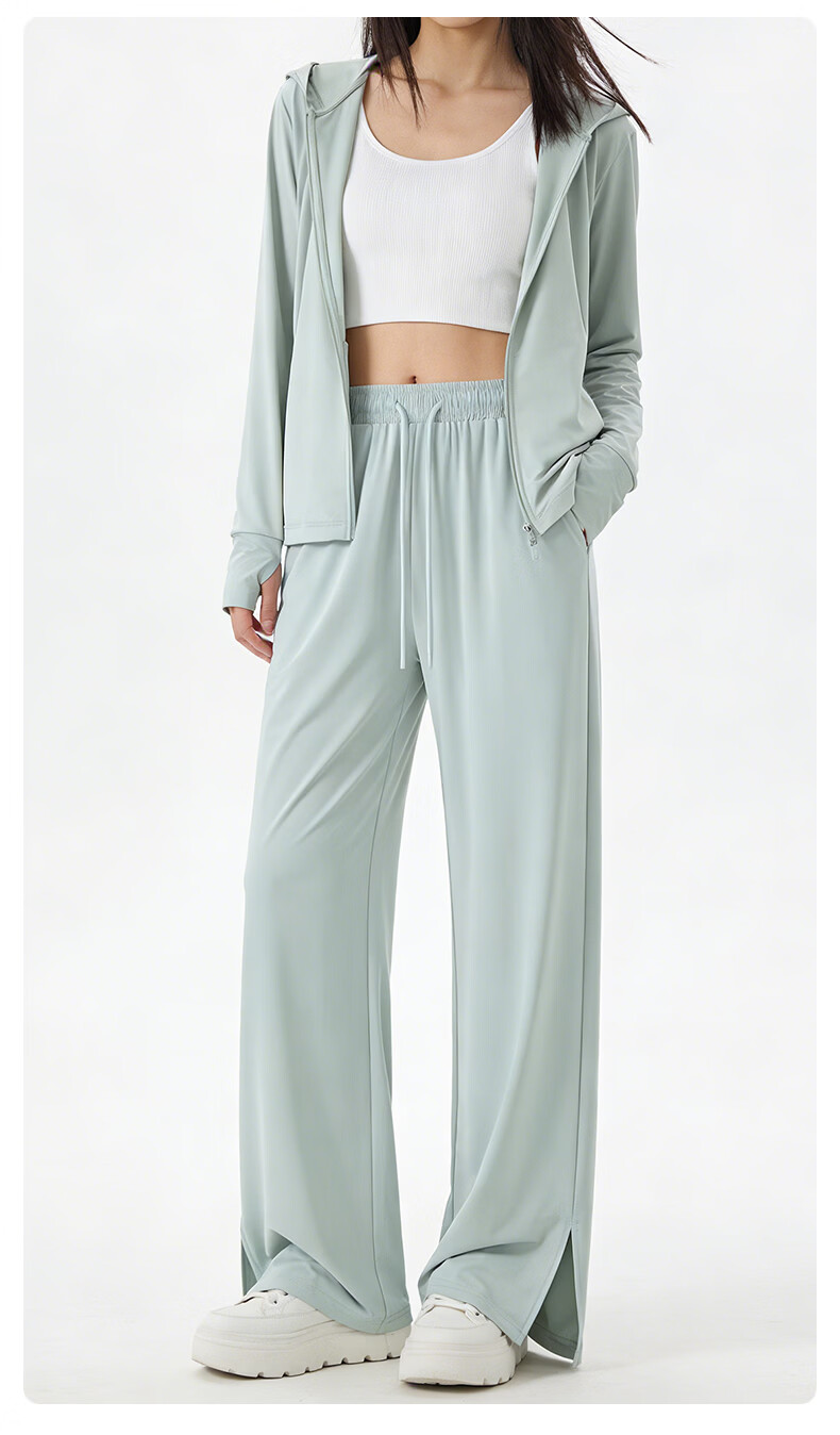La Chapelle Ice Silk Cool Wide-Leg Pants for Women 2026 Summer New High-Waist Draped Slimming Split Sun-Protective Casual Trousers 20