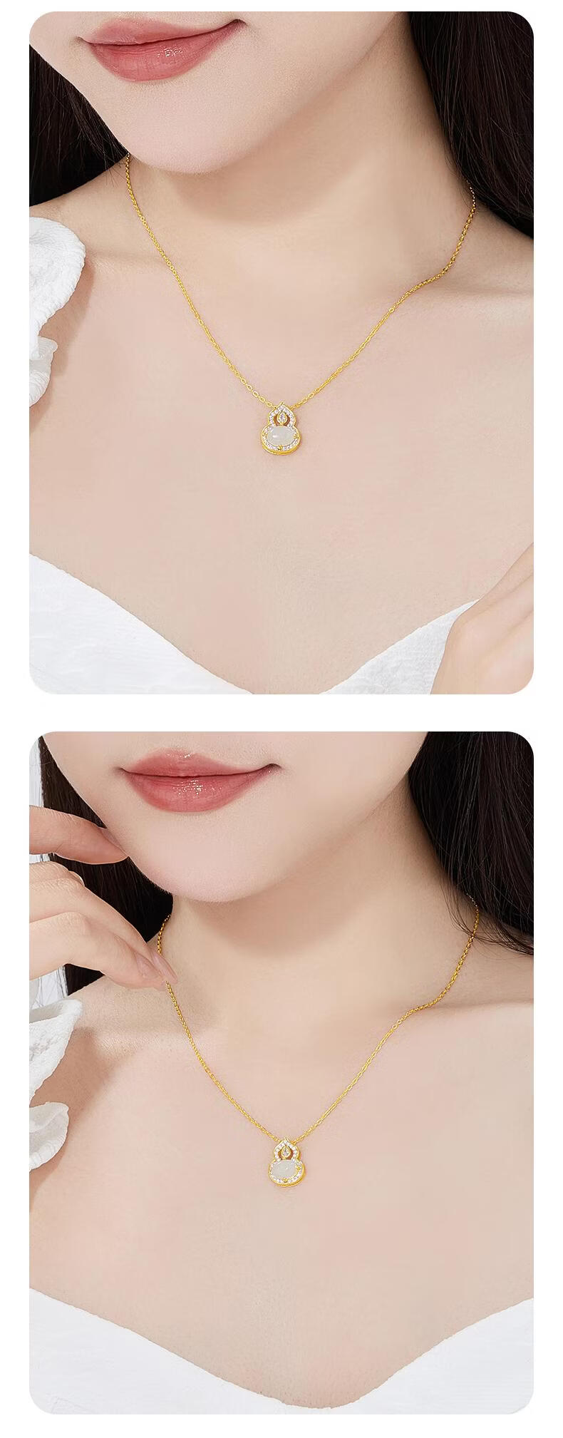 Lao Miao Hetian Jade Gourd Pure Silver Necklace Women's New Pendant Valentine's Day Practical High-End Birthday Gift for Wife Girlfriend 3