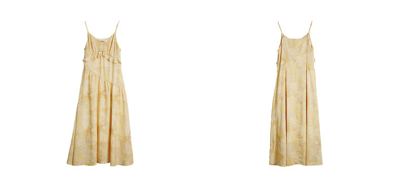 Olrain New Summer Yellow French Vacation Style Ruffle Tie-Dye Print Spaghetti Strap Dress Yellow XL 7