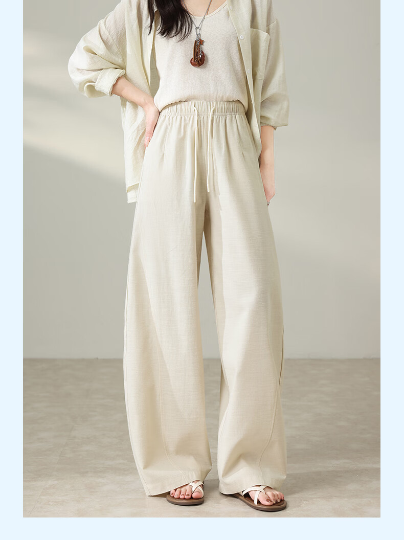 LangSha Tencel Cotton Casual Pants for Women Spring Summer Cool High Waist Wide Leg Slim Lyocell Curved Leg Travel Versatile Long Pants 14