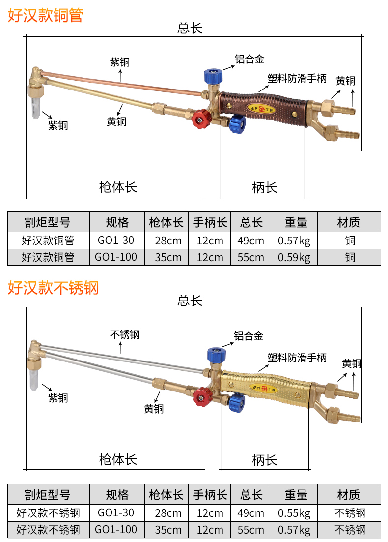 割炬 工业款割枪氧气乙炔丙烷割抢割枪气割工具抢射吸式割炬g01-30型