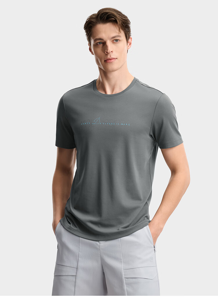 FILA Official Men's Knitted Short Sleeve Shirt 2026 Summer Casual Basic Black Crew Neck T-Shirt 10
