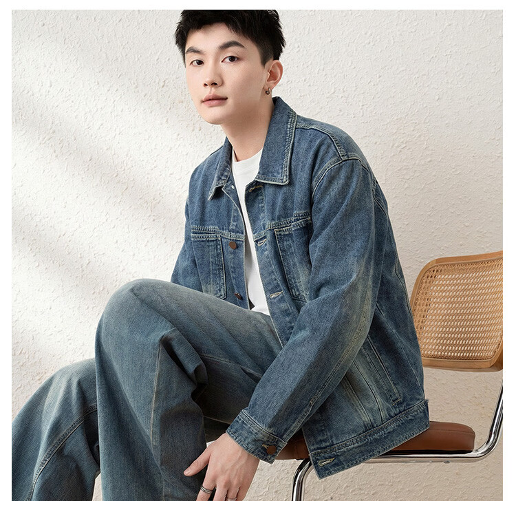 TonLion 2026 Spring New Men's Denim Jacket Basic Simple Fashion Versatile Vintage American Retro Style 5