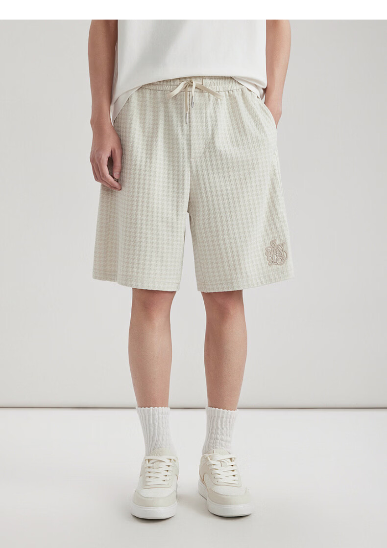 CABBEEN Houndstooth Jacquard Towel Fabric Men's Shorts 3D Houndstooth Texture Casual Versatile Spring Summer 2020 Knit Shorts 17