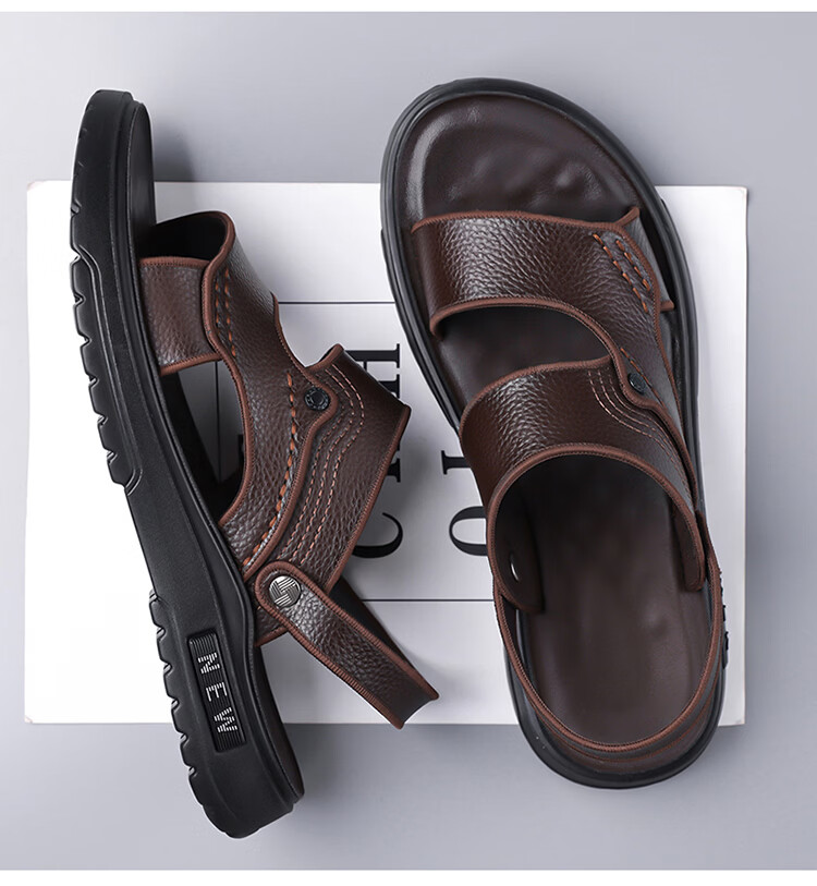 Woodpecker Men's Sandals 2026 New Genuine Leather Thick Sole Beach Shoes Summer Outdoor Non-Slip Wear-Resistant Dual-Purpose Slippers Driving 19