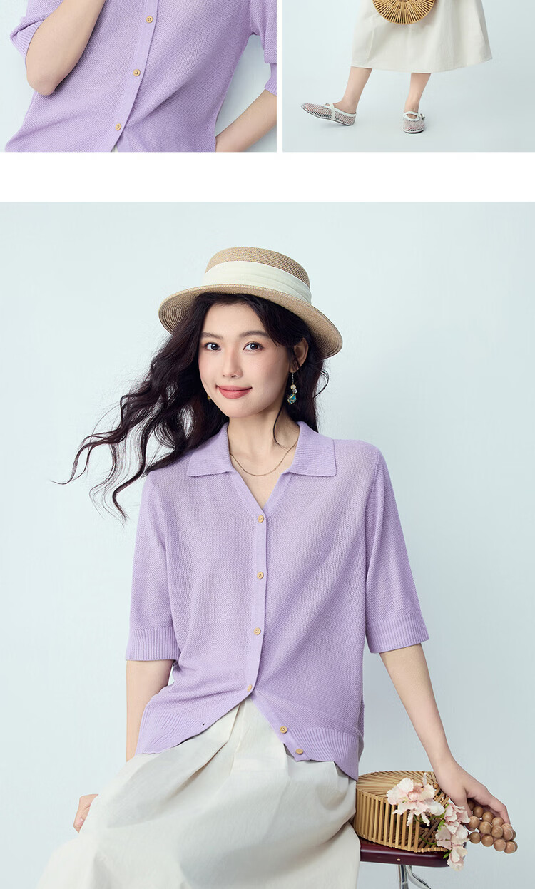 Giordano Seagull Collar Knitwear Women 2026 Summer New Light Spring Color V-Neck Short Sleeve Cardigan 13356236 15