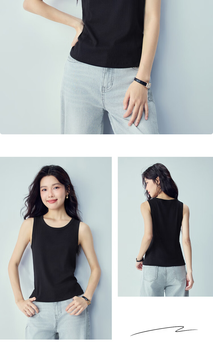 Giordano Women's Sleeveless T-Shirt New Solid Color Ribbed Knit Slim Fit Round Neck Tank Top 13326225 14