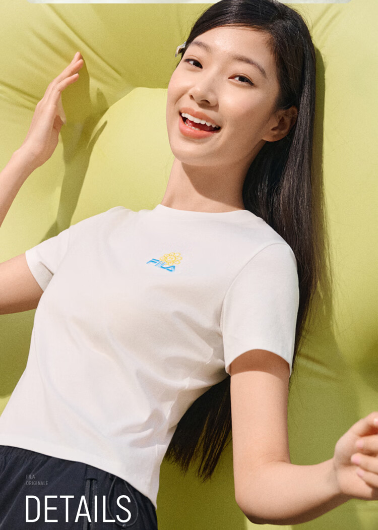 FILA Official Women's Knitted Short Sleeve Shirt 2026 Summer Casual Slim Fit Cool Cotton Cropped T-Shirt 12