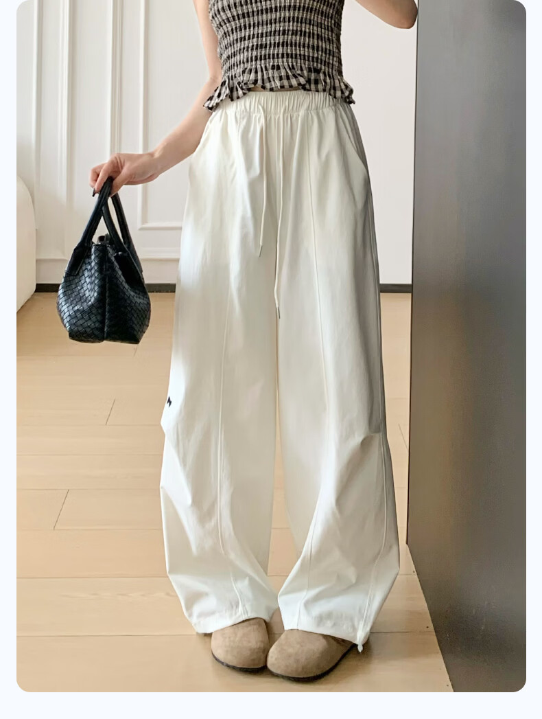 Langsha High Waist Casual Pants for Women Spring Summer Loose Straight Embroidered Washed Wide Leg Trousers Versatile Travel Long Pants Female 13