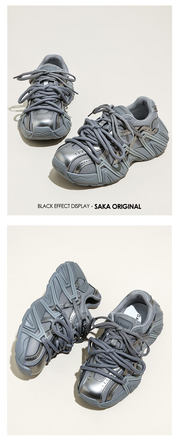 Daphne Platform Thick-Soled Dad Sneakers for Women 2026 New Popular Versatile Retro Sports Shoes Gray Size 38 10