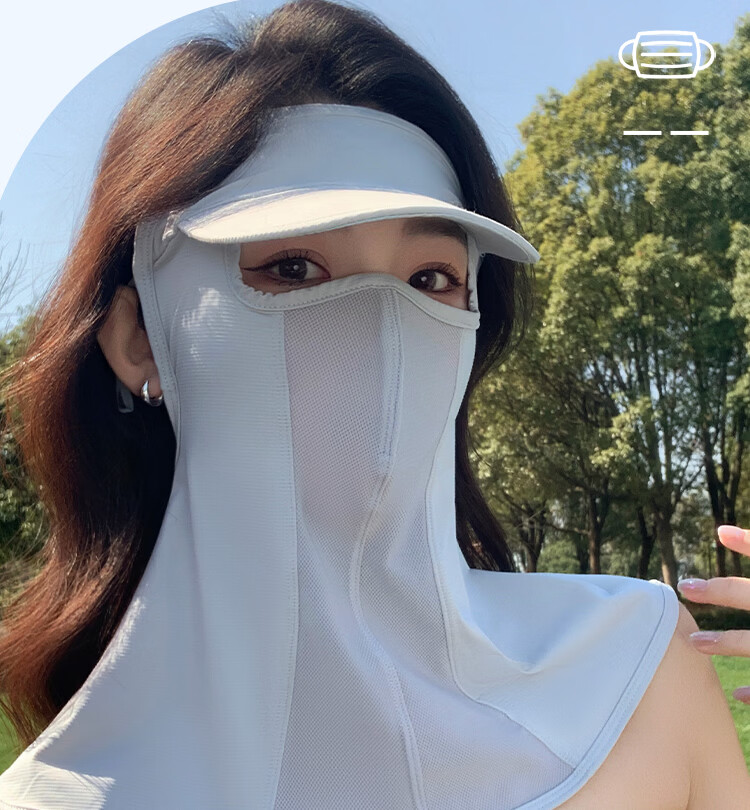 Peak Sun Protection Face Mask with Ear Loops, Breathable Mesh Ice Silk Wide Brim Full Face Bikini Outdoor UV Protection Eye, Shoulder, and Neck Guard 7