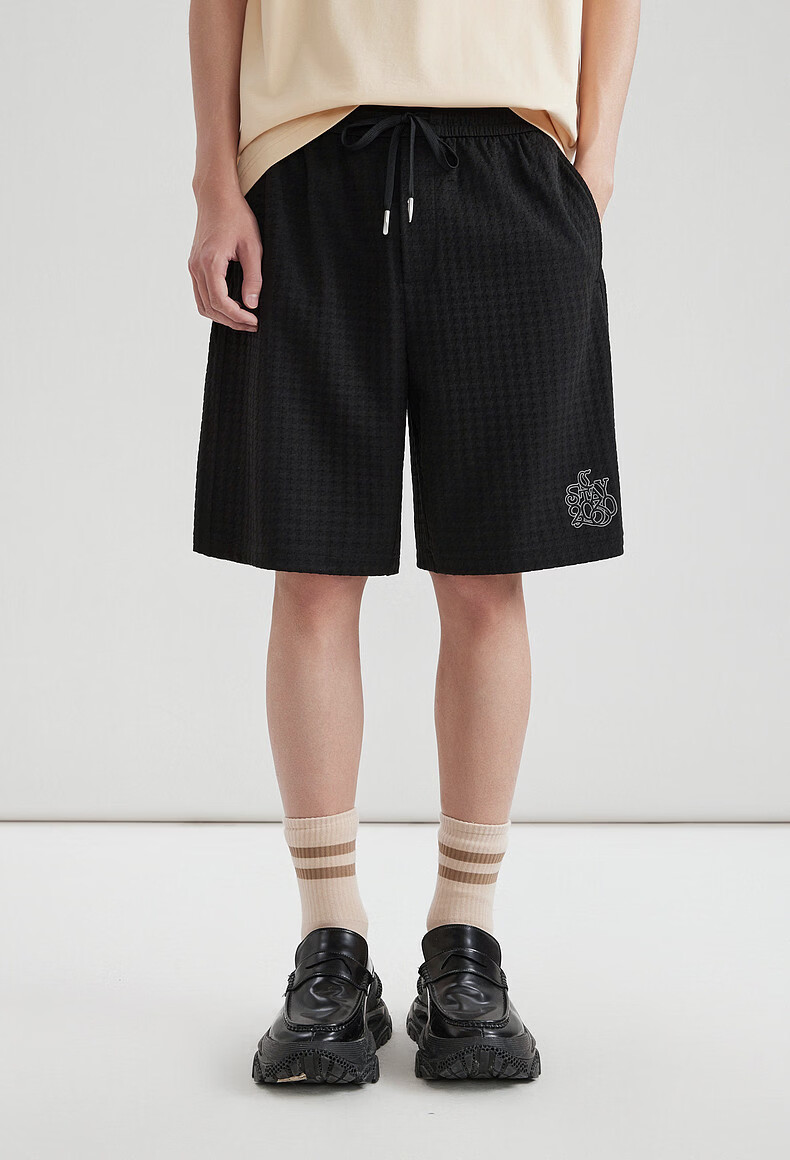 CABBEEN Houndstooth Jacquard Towel Fabric Men's Shorts 3D Houndstooth Texture Casual Versatile Spring Summer 2020 Knit Shorts 2