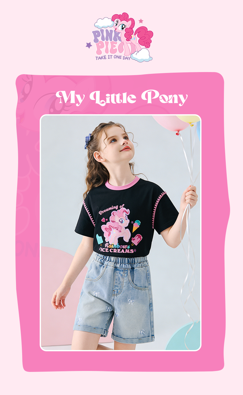 My Little Pony Girls' Short Sleeve T-Shirt 2026 New Color-Block Shell Embroidery Top Cooling Half Sleeve White 110 15
