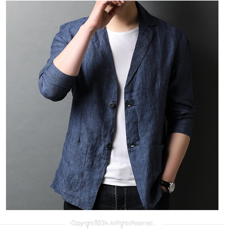 ROMON 100% Pure Linen Men's Blazer Spring Autumn Casual Solid Color Single-Breasted Slim Fit Korean Style Lightweight Jacket 10