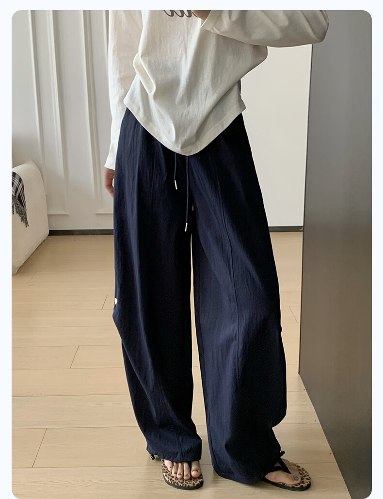 Langsha High Waist Casual Pants for Women Spring Summer Loose Straight Embroidered Washed Wide Leg Trousers Versatile Travel Long Pants Female 18