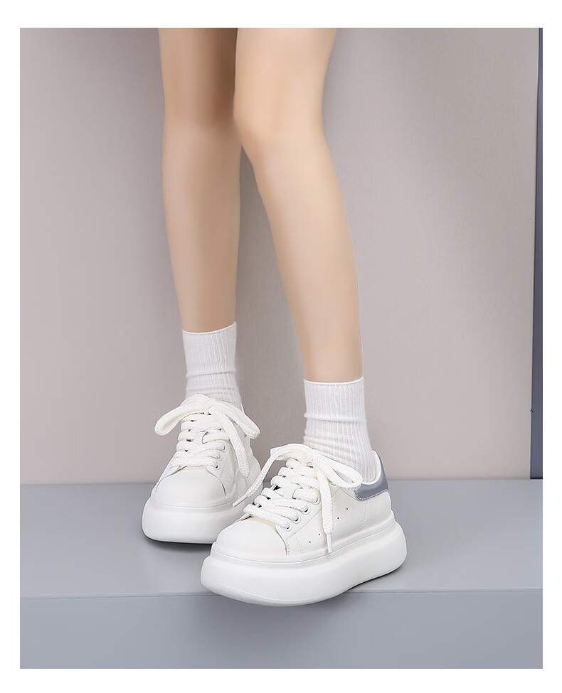 Daphne Popular Thick Sole Height Increasing White Sneakers for Women 2026 Autumn New Versatile Casual Shoes Silver Beige Size 35 19